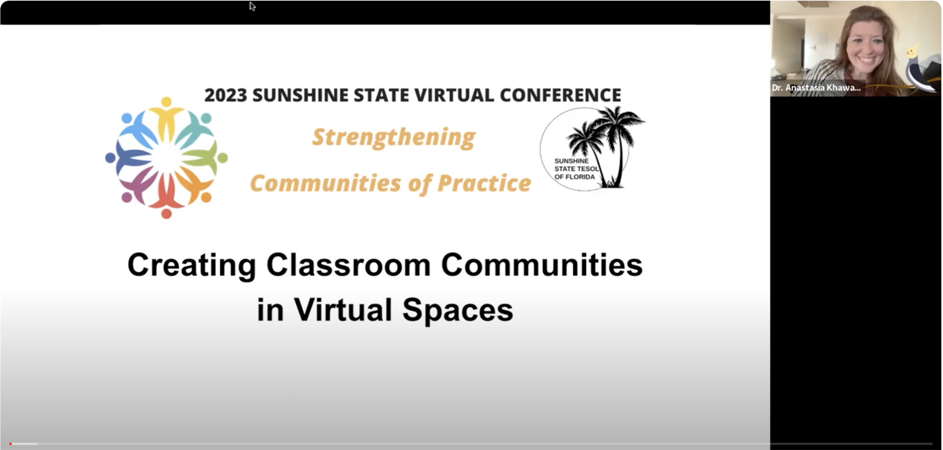 YouTube thumbnail for the 2023 SSTESOL Conference Presentation Creating Classroom Communities in Virtual Spaces.