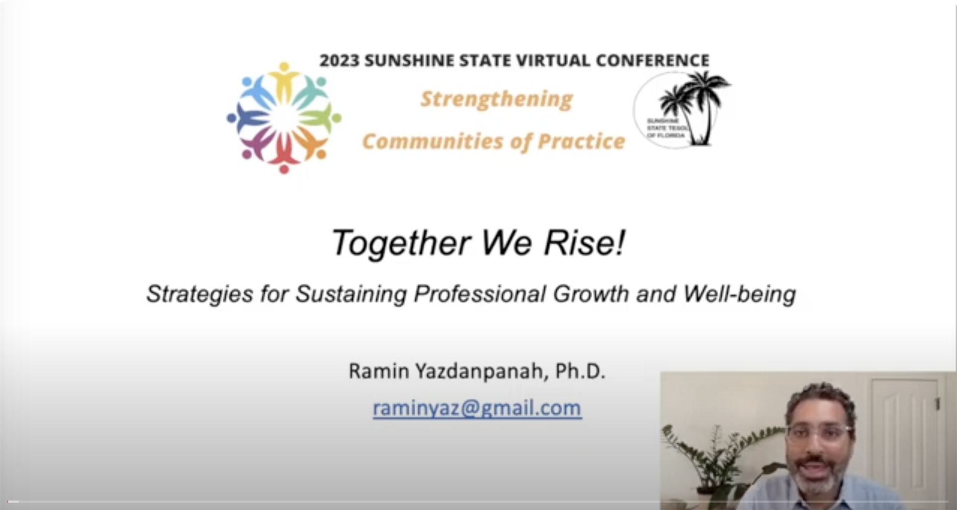 YouTube thumbnail for the 2023 SSTESOL Conference Keynote, Together we Rise! with Dr. Yazdanpanah.
